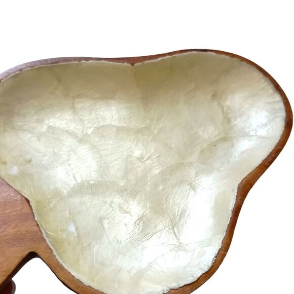 2 Capiz Shell Lined Monkey Pod Dish Set MCM Card Suit Bowls Acacia Spade Heart. - Picture 11 of 16
